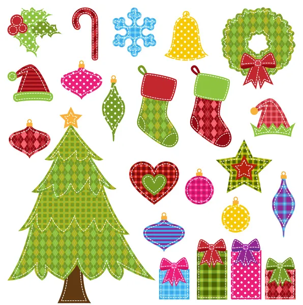 Vector Set of Patchwork Christmas Elements — Stock Vector