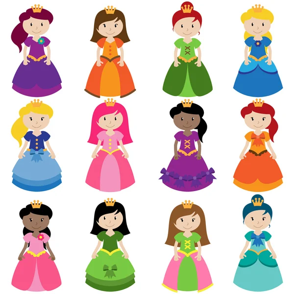 Coleção vetorial de princesas bonitas — Vetor de Stock