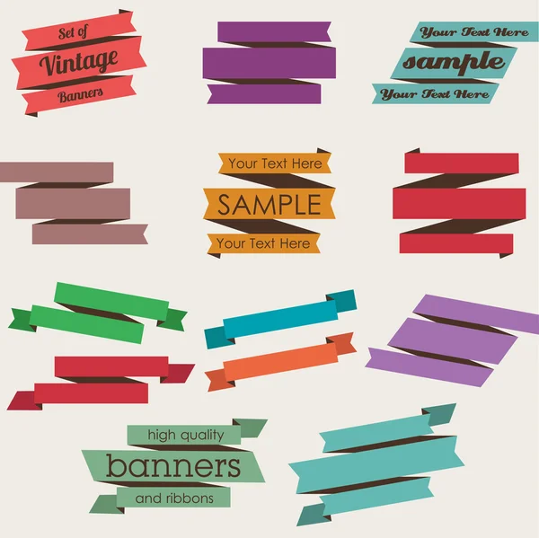 Retro Style Vector Banner and Ribbon Set — Stock Vector