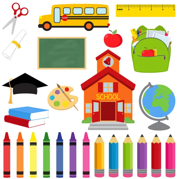 Vector Collection of School Supplies and Images — Stock Vector