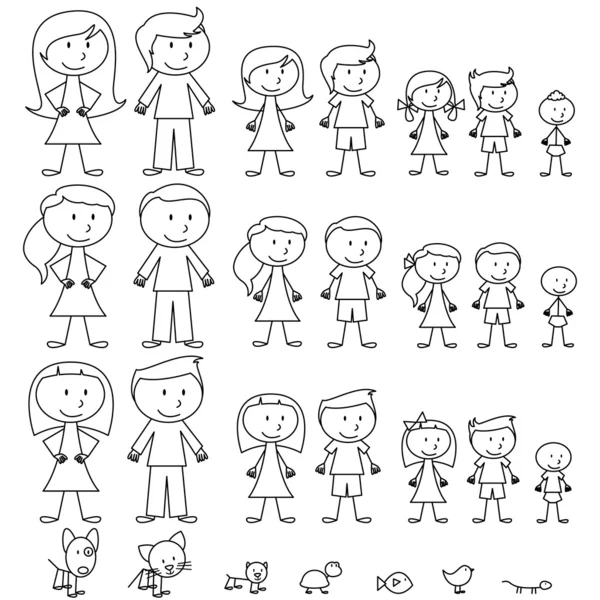 Large Set of Stick Figure and Pets Royalty Free Stock Vectors