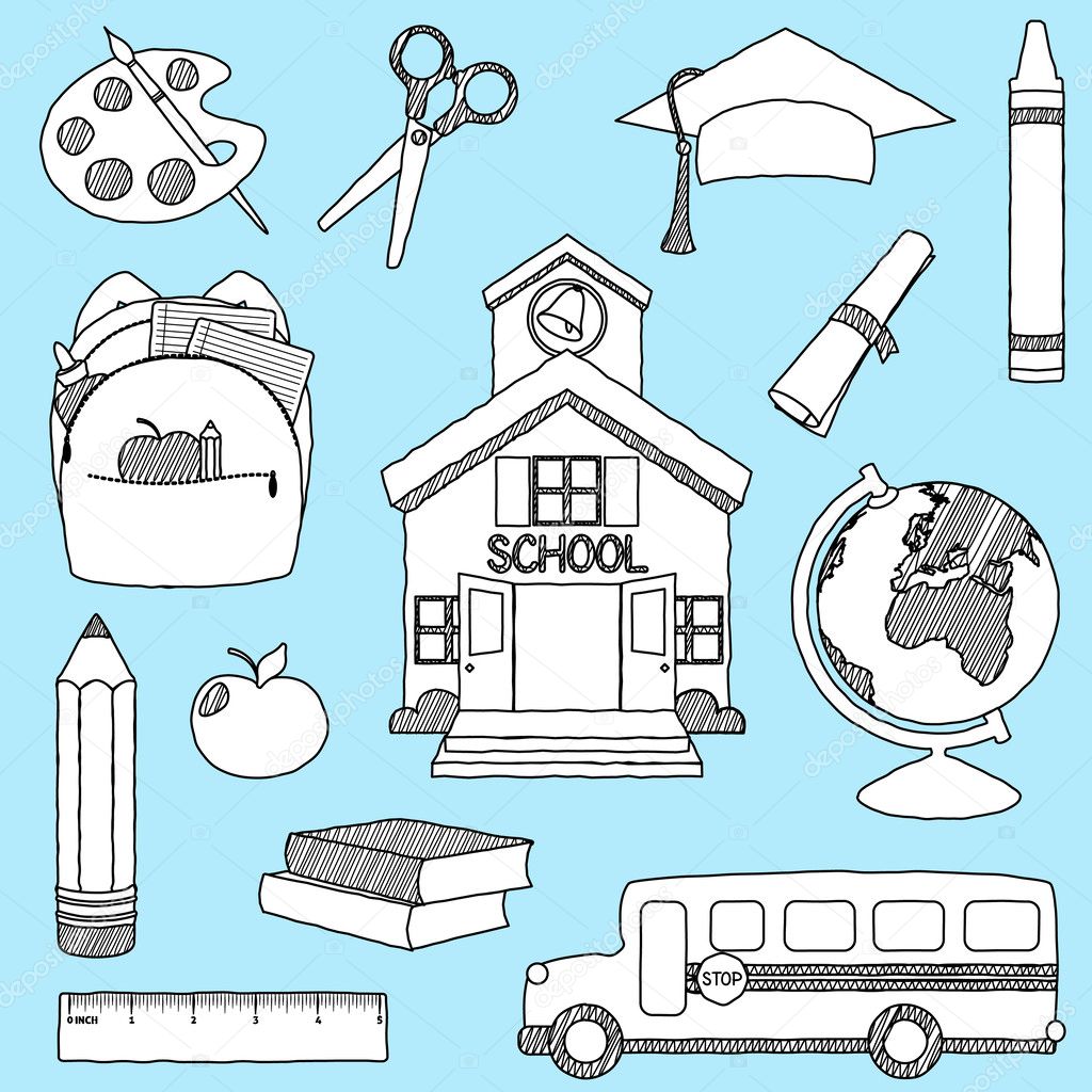 Vector Set of Hand Drawn Doodle School Vectors