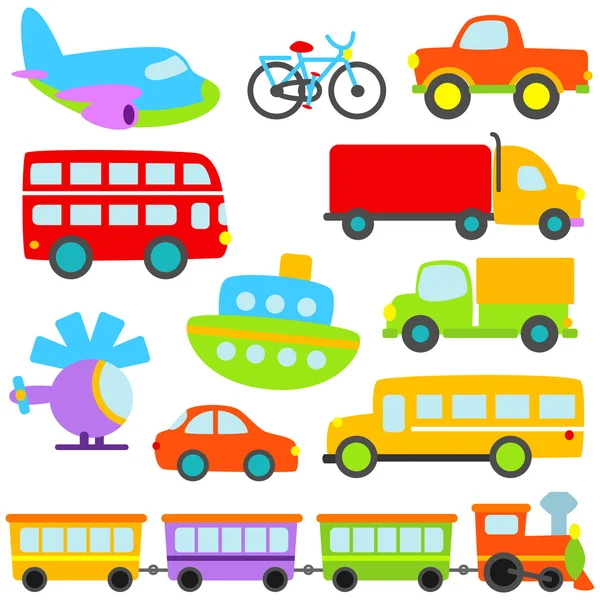 Juego de transporte vectorial de dibujos animados — Vector de stock