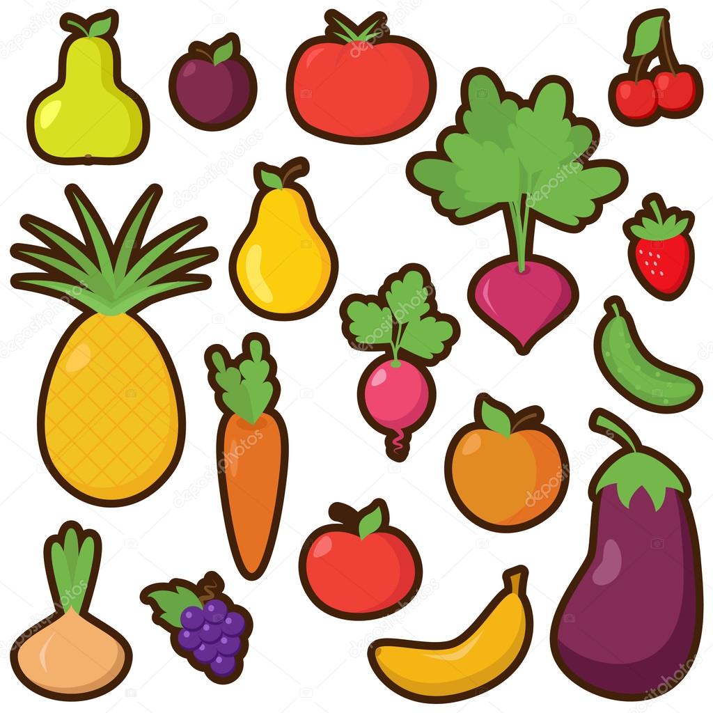 Vector Set of Cartoon Fruits and Vegetables Stock Vector Image by  ©PinkPueblo #25139997
