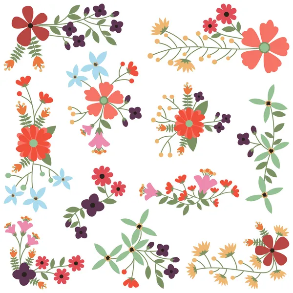 Vector Set of Vintage Style Flower Clusters — Stock Vector