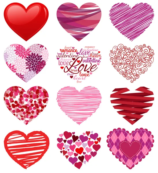 Vector Collection of Stylized Hearts — Stock Vector