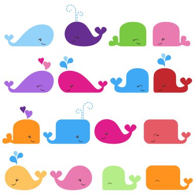 Rainbow Vector Set of Cute Whales clipart