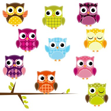 patchwork baykuşlar vektör çizim
