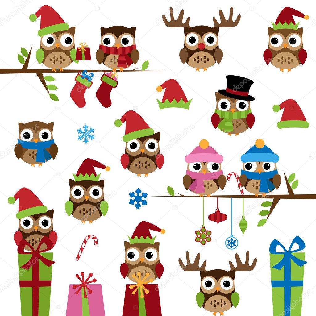Vector Collection of Christmas Themed Owls