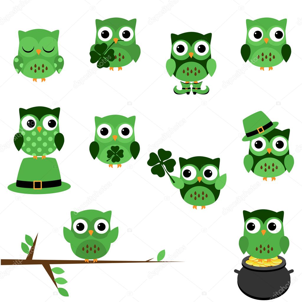 Vector Set of St. Patrick's Day Themed Owls