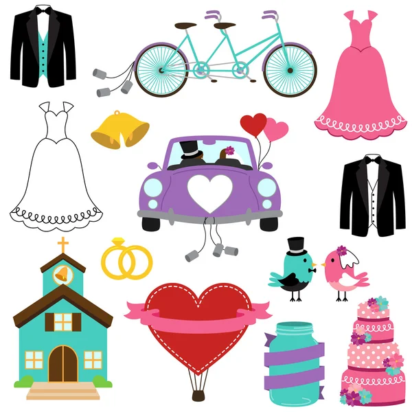 Wedding Themed Vector Set — Stock Vector