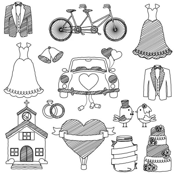 Matrimonio a tema Doodles — Vettoriale Stock