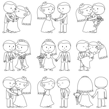 Düğün temalı vektörel çizimler karikatür sopa