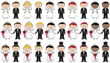 Large Set of Vector Bride and Groom Stick Figures vector