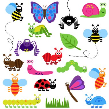 Large Vector Set of Cute Cartoon Bugs clipart