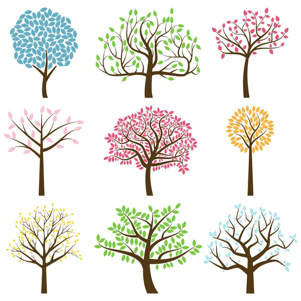 Colección vectorial de siluetas de árbol estilizadas — Vector de stock