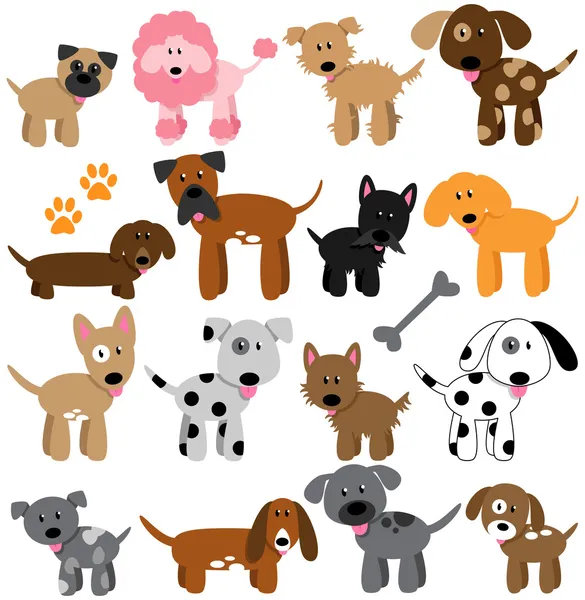 Vector Collection of Cute Cartoon Dogs — Stock Vector