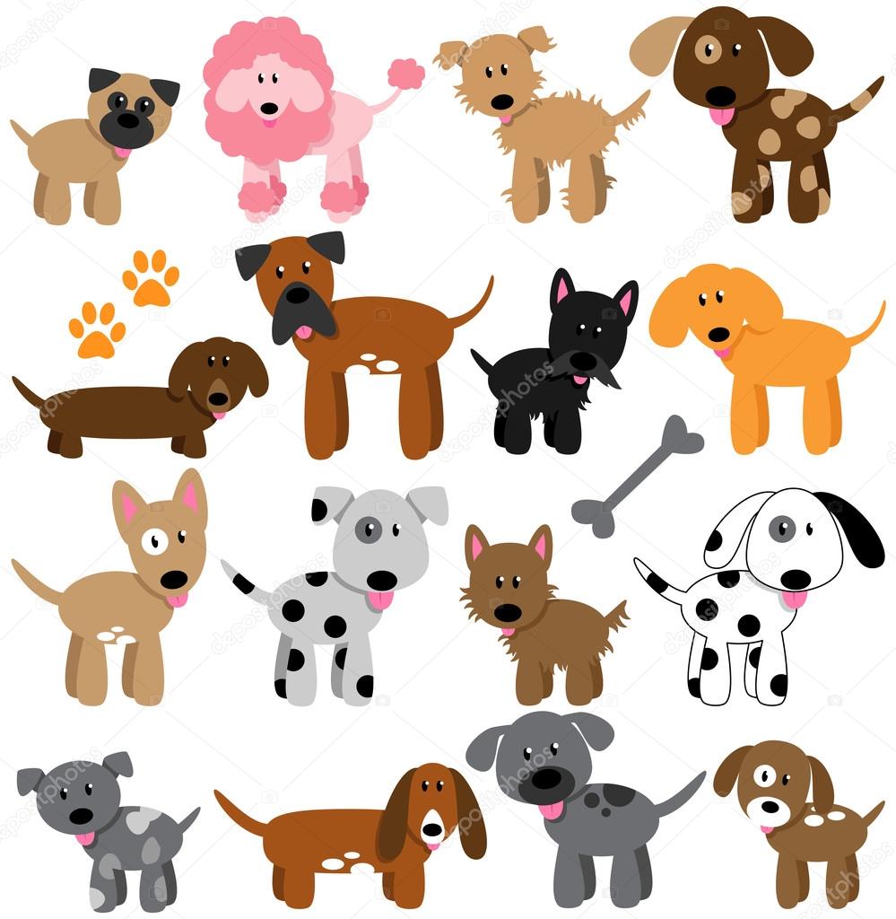 Vector Collection of Cute Cartoon Dogs