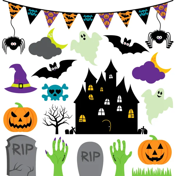 Set de Halloween vectorial con elementos aterradores y lindos — Archivo Imágenes Vectoriales