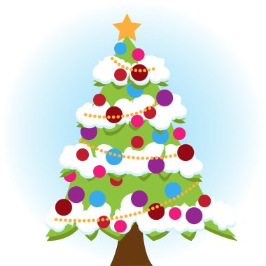 kar ve süslemeleri ile izole vektör Noel ağacı