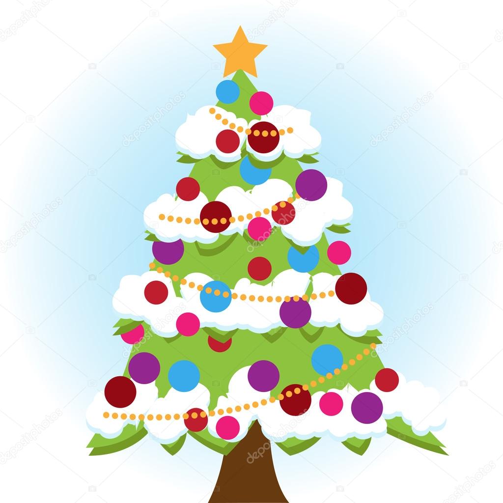 Isolated Vector Christmas Tree with Snow and Decorations