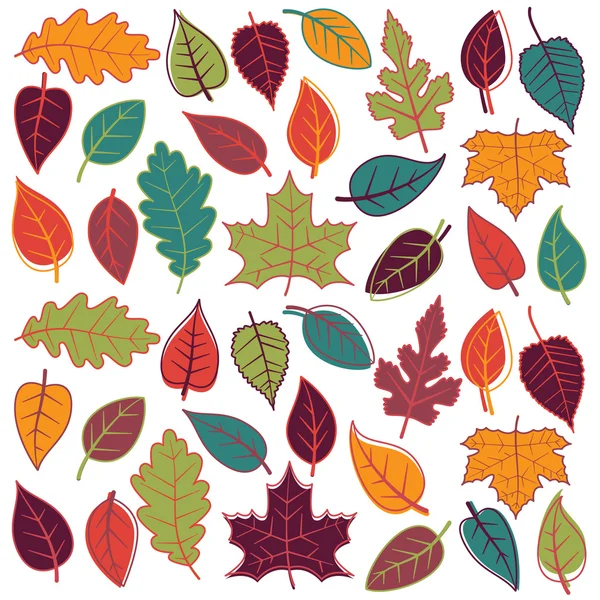 Grande conjunto vetorial de folhas de outono abstratas — Vetor de Stock