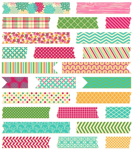 Colección vectorial de lindas tiras de cinta Washi estampadas — Vector de stock