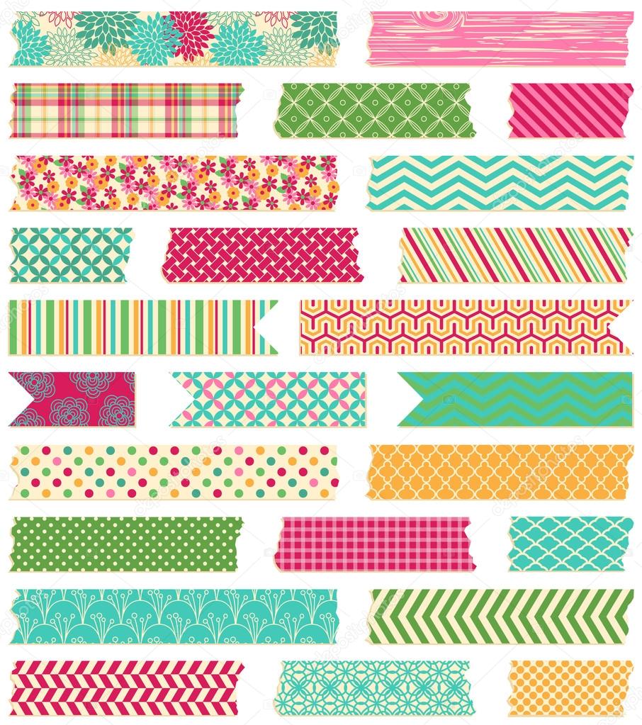 Black and white washi tape strips, vector scrapbook elements