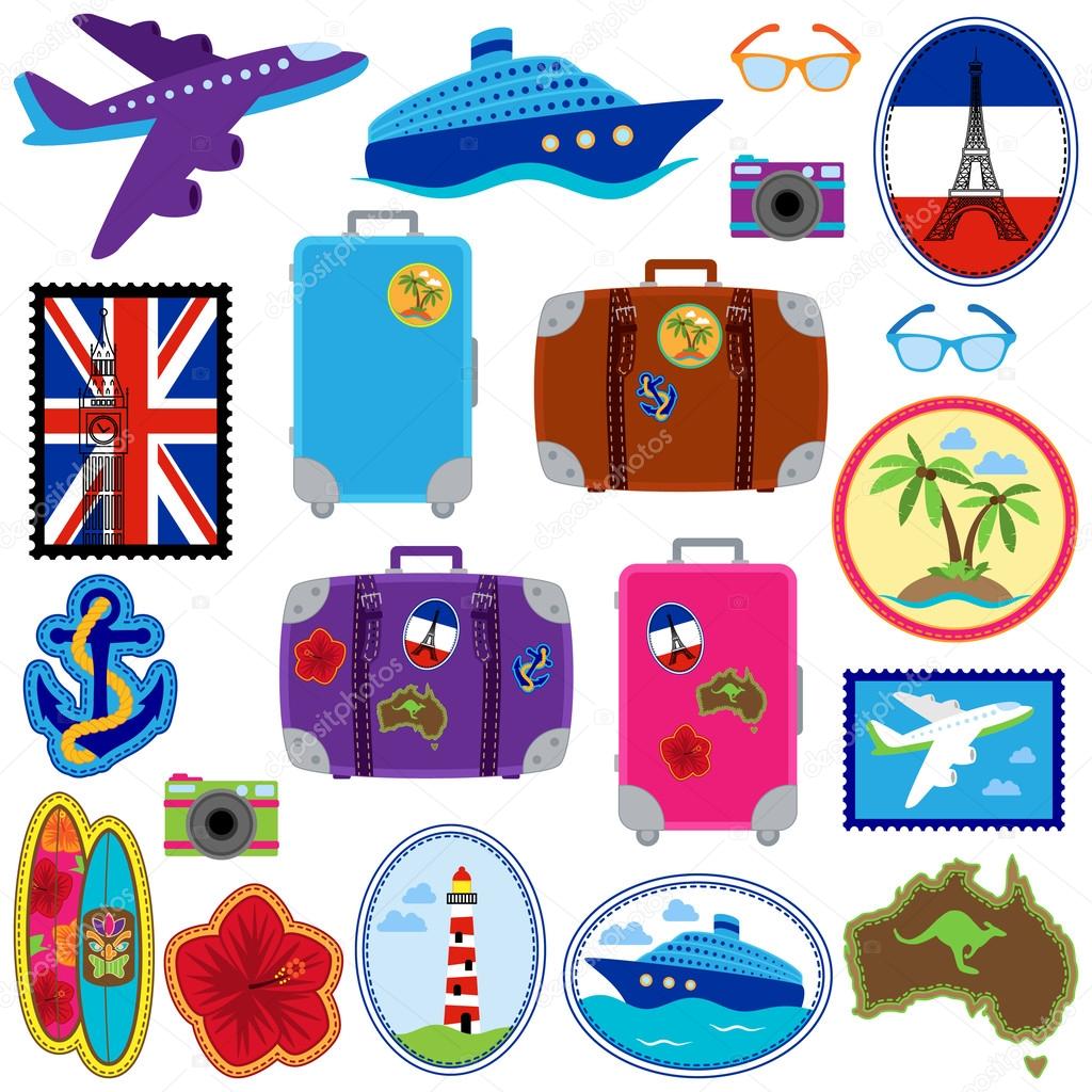 Vector Collection of Travel Stickers, Stamps, Badges and Elements