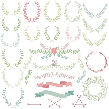 Vector Collection of Laurels, Floral Elements and Banners clipart
