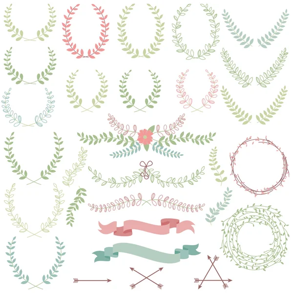 Vector Collection of Laurels, Floral Elements and Banners — Stock Vector