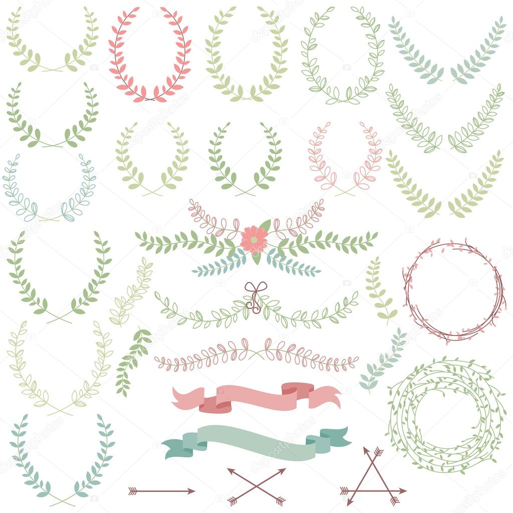 Vector Collection of Laurels, Floral Elements and Banners
