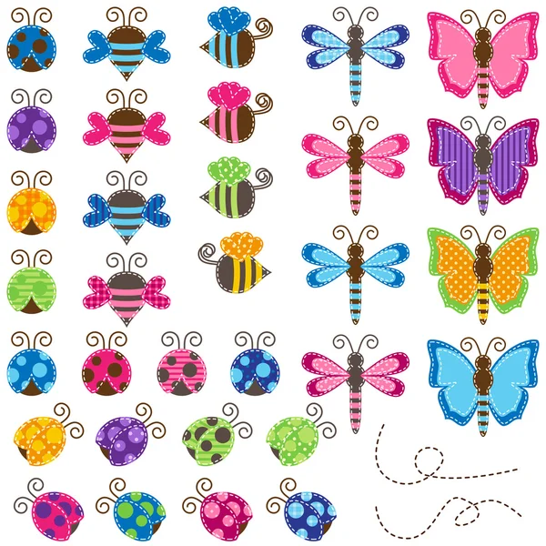 Large Vector Collection of Patchwork and Baby Shower Themed Bugs — Stock Vector