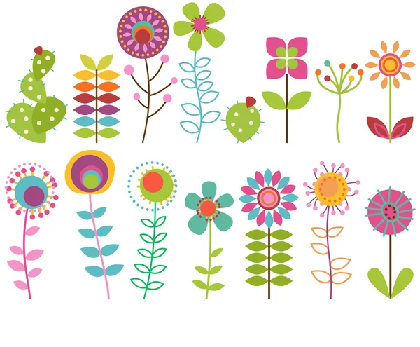 Vector insamling av funky retro stiliserade blommor — Stock vektor