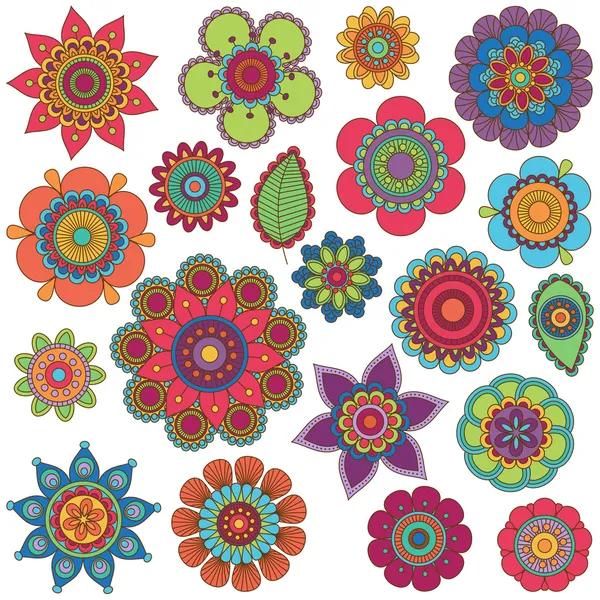 Vektor-Sammlung von Blumen oder Mandalas im Doodle-Stil — Stockvektor