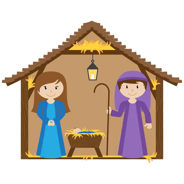 Vector Nativity Scene with Manger and Baby — Stock Vector