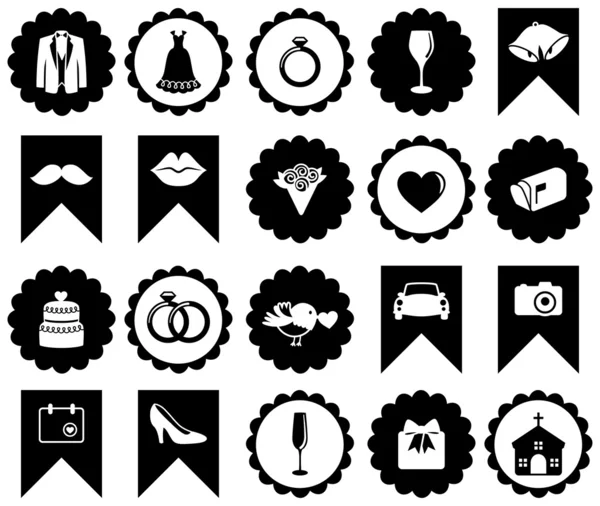 Vector conjunto de boda o San Valentín iconos temáticos e insignias — Archivo Imágenes Vectoriales