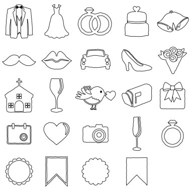 Düğün simgeler vektör doodle style koleksiyonu