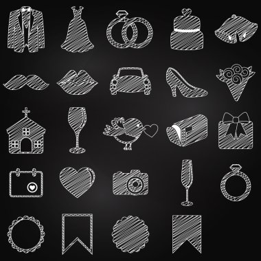 Vector Chalkboard Doodle Style Collection of Wedding Icons vector