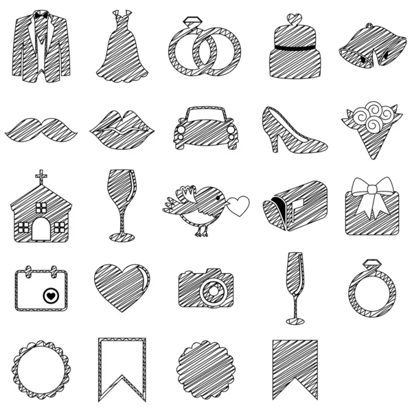 Vector Doodle Style Colección de iconos de la boda — Archivo Imágenes Vectoriales