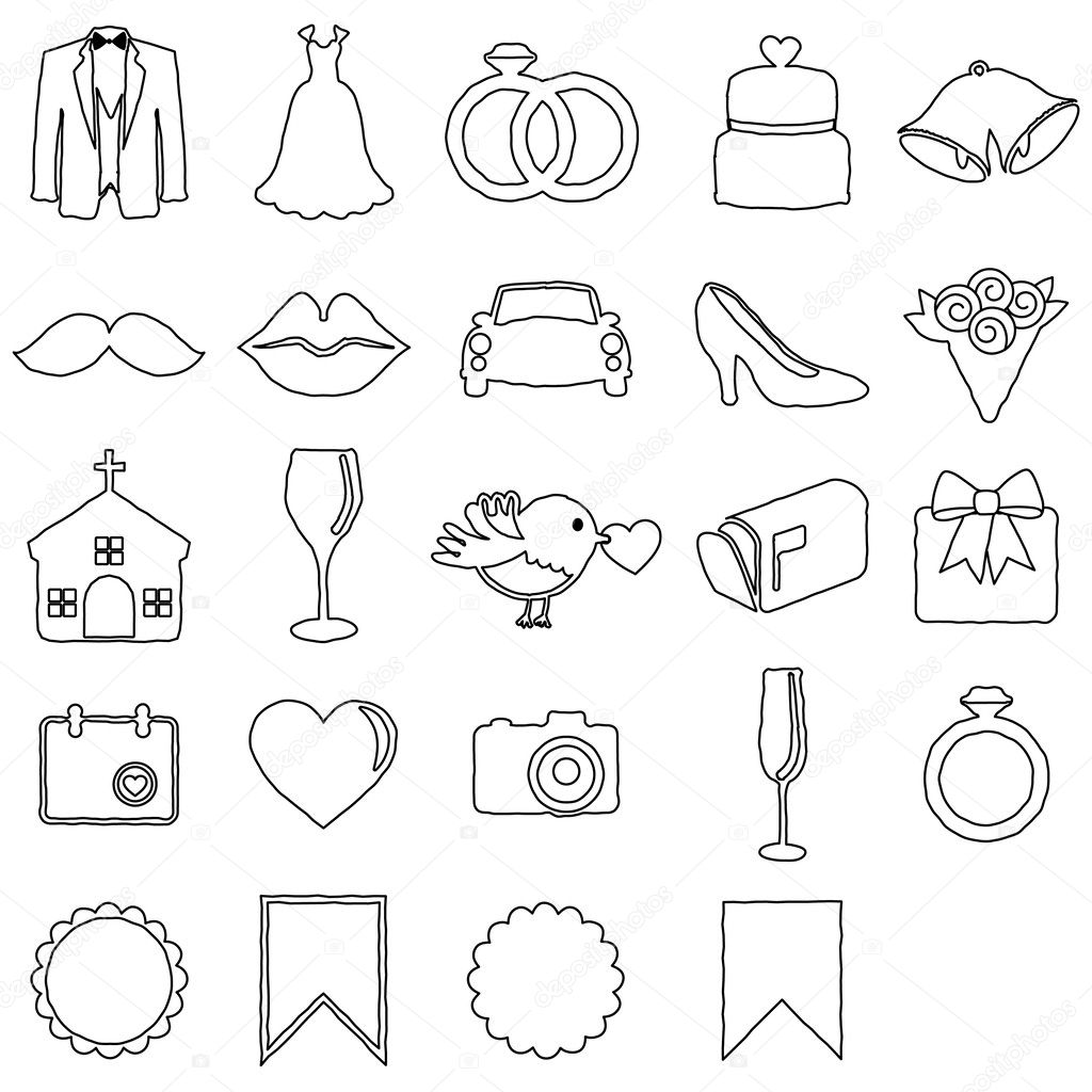 Vector Doodle Style Collection of Wedding Icons