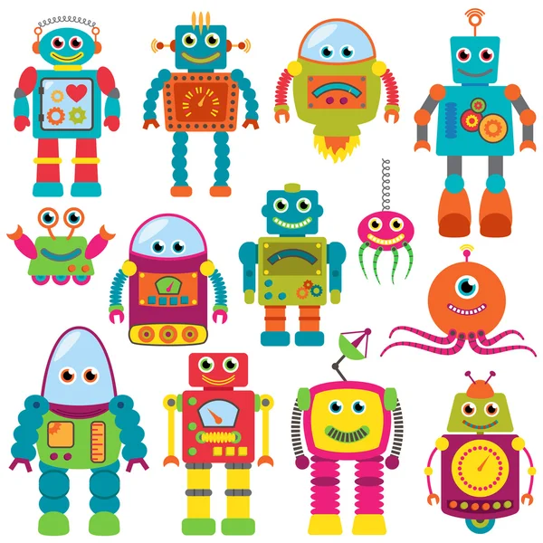Collection vectorielle de robots rétro colorés — Image vectorielle