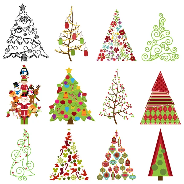 Vector Collection of Stylized Christmas Trees — Stock Vector