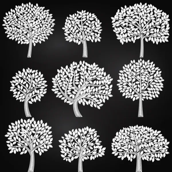 Vector Collection of Chalkboard Style Tree Silhouettes — Stock Vector