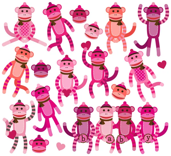 Collection of Girly Themed Sock Monkey Vectors — Stock Vector