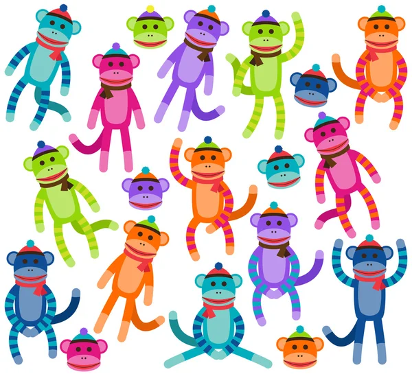 Vector Collection of Cute and Colorful Sock Monkeys — Stock Vector