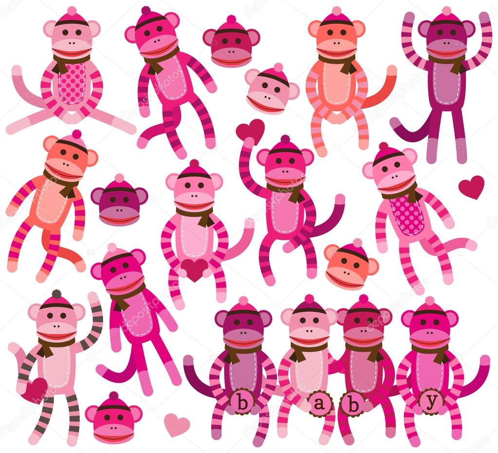 Collection of Girly Themed Sock Monkey Vectors