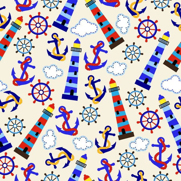 Seamless Tileable Nautical Themed Vector Background or Wallpaper — Stock Vector