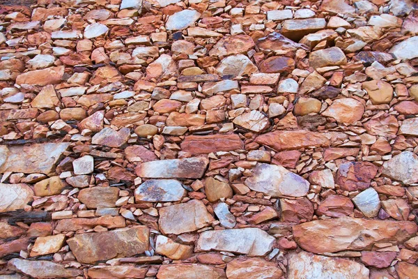 Stone Wall Texture Edges Slabs Traditional Construction Reddish Tones — Stock Photo, Image