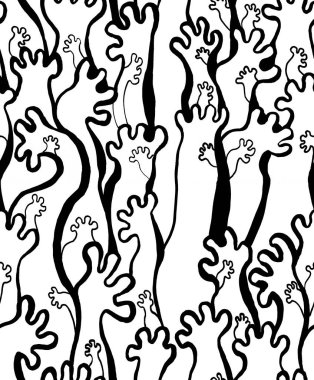 Tek renkli bir mürekkep. Ormanın elle çizilmiş bir çizimi.